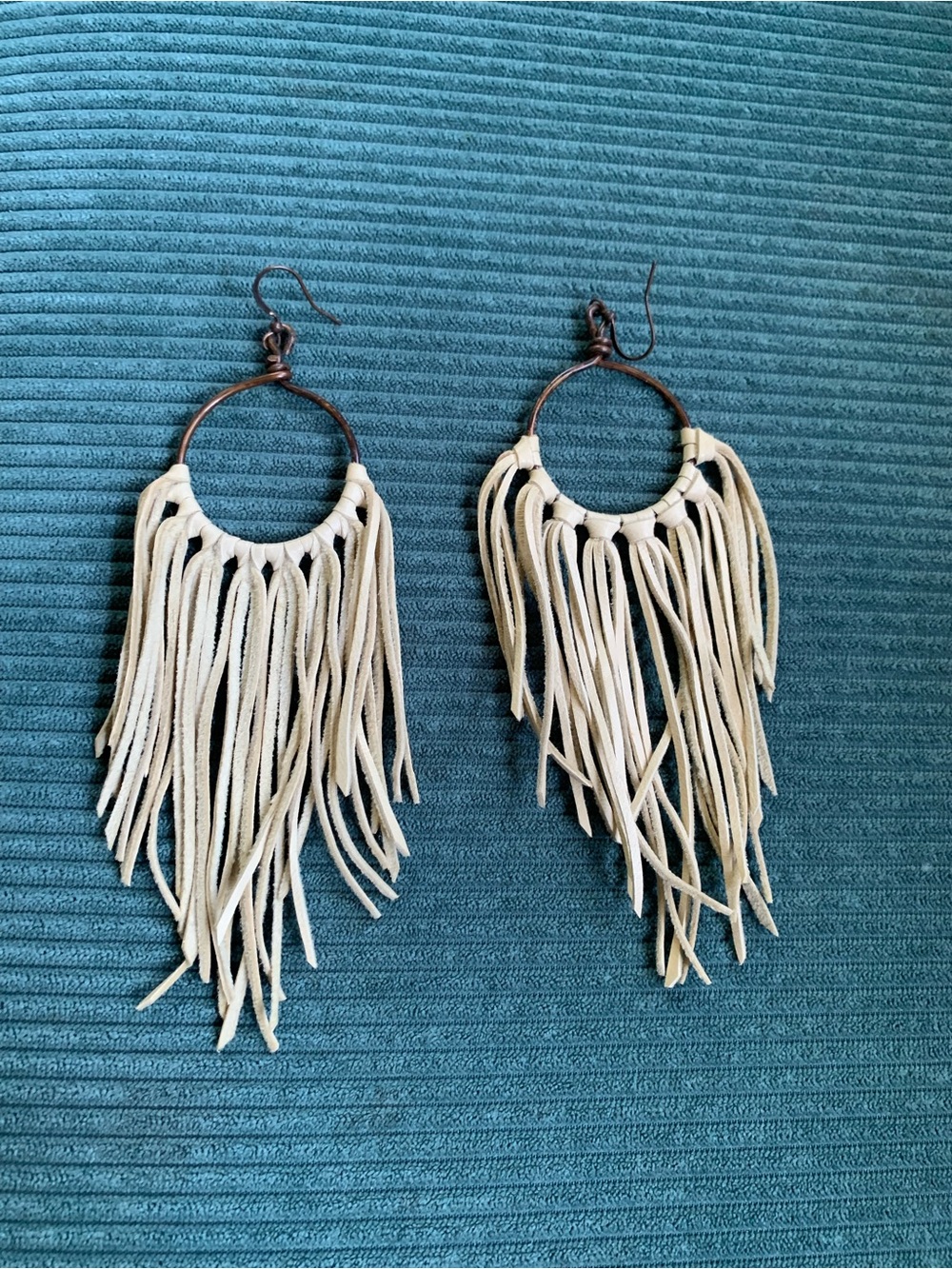 Boho Fringe Hoop Earrings in Cream